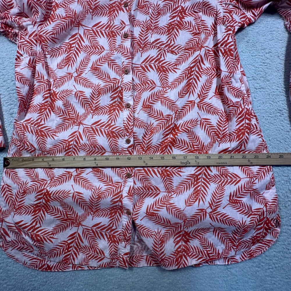 Duluth Trading Artisan Tunic Women L Orange Pink Hemp Cotton Palm Leaf Tropical - Picture 8 of 10